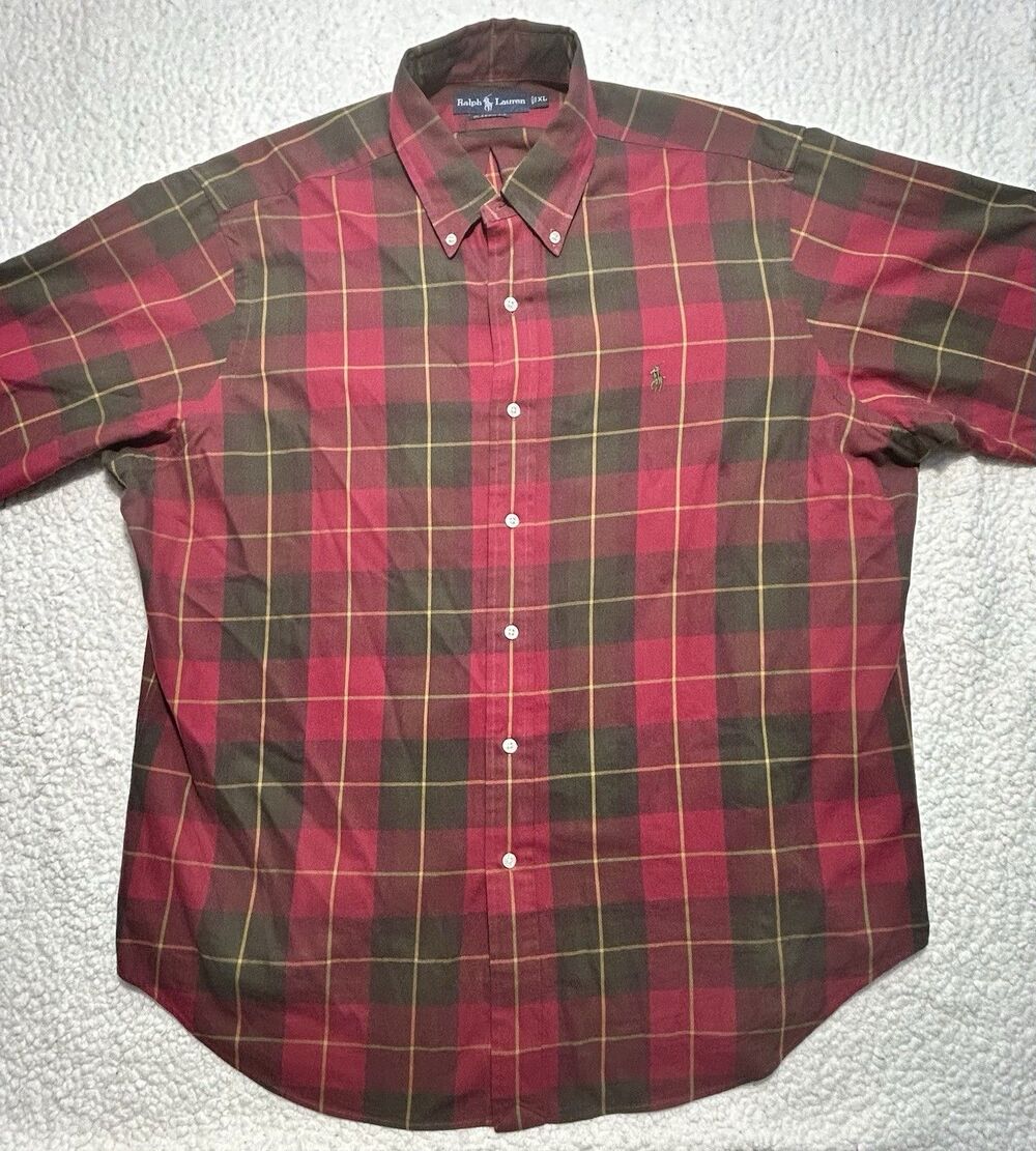 Polo Ralph Lauren Mens XL Plaid Button Down Shirt Classic Fit Red Green Plaid XL